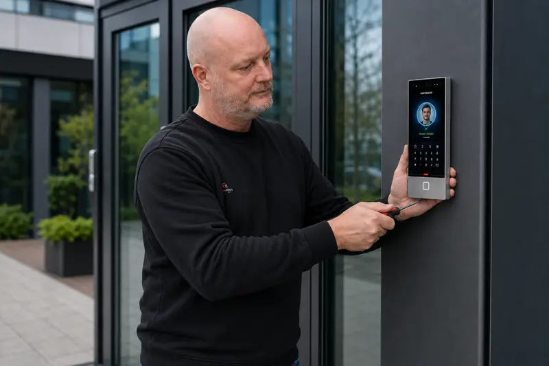 Plaatsing van Hikvision toegangscontrole door EMC Solutions monteur